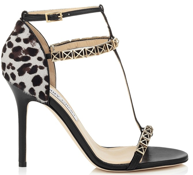 Jimmy Choo 'Flint' T Strap Sandals in Black Leopard Print