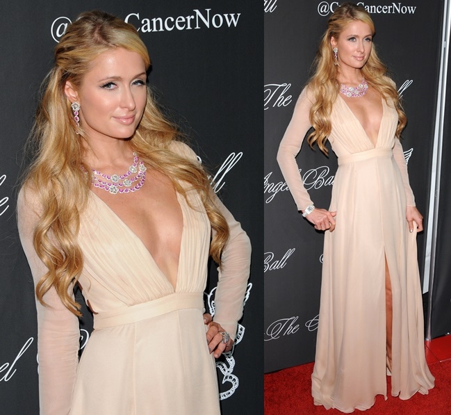 Paris Hilton strikes a pose on the red carpet as she attends the 2014 Angel Ball held at Cipriani Wall Street in New York City on October 20, 2014