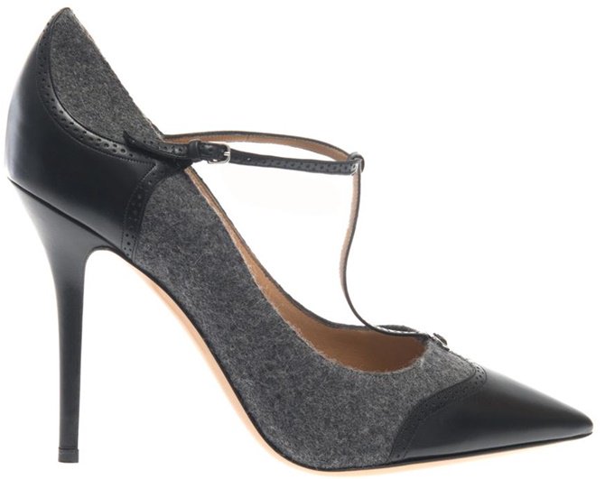 salvatore ferragamo nalia two tone t strap pointy pumps gray