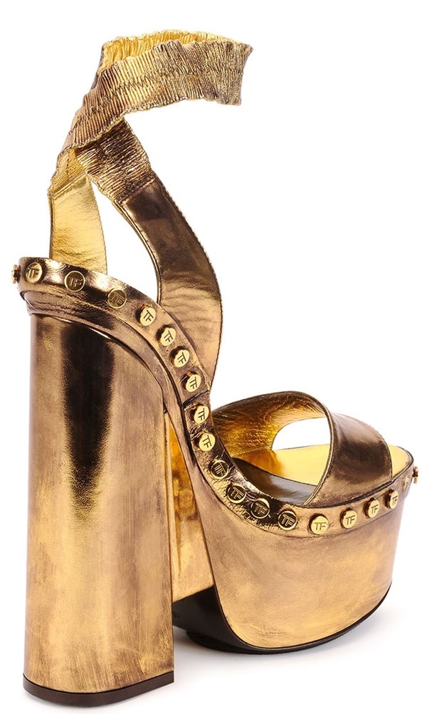 Tom Ford Metallic Ankle-Wrap Platform Sandals