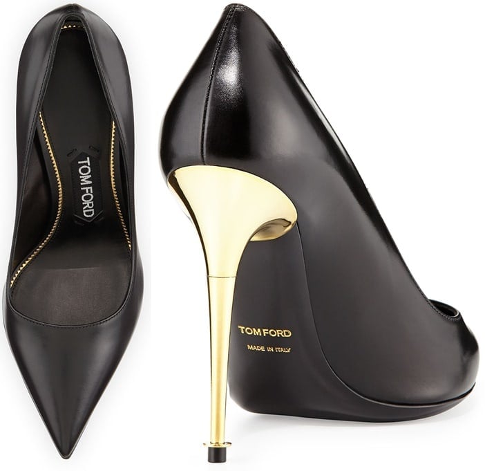 Tom Ford Gold-Heel Pointy-Toe Pumps