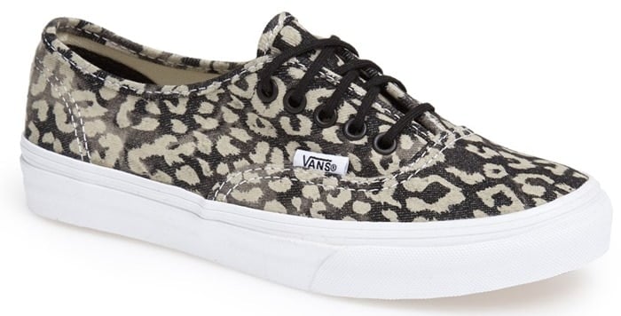 A washed-out leopard print adds exotic appeal to a classic canvas sneaker from Vans with fun street style