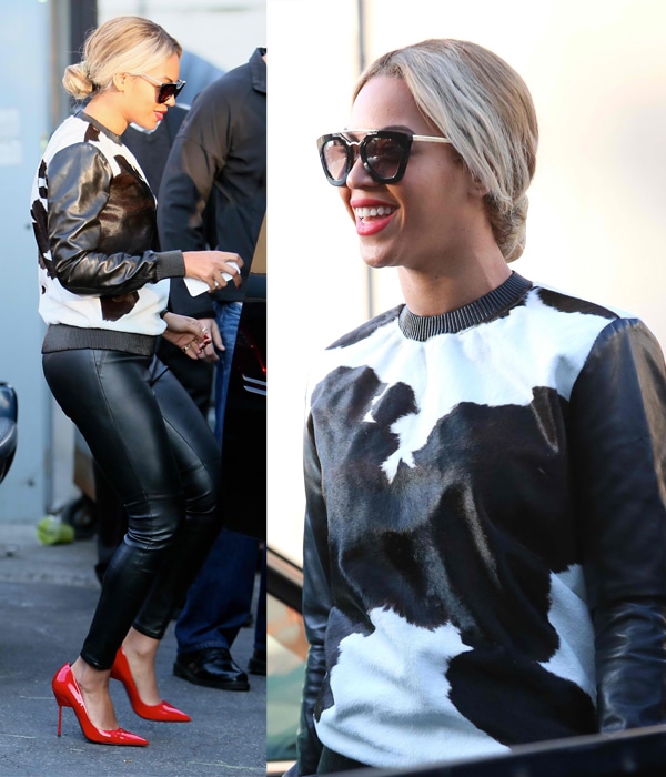 Beyonce rocking a a Givenchy Pre-Fall 2013 cowhide & leather sweatshirt