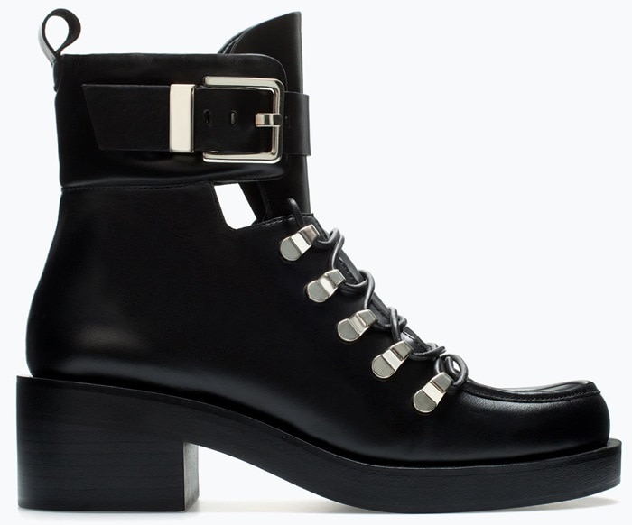 Black Calfskin Zara Metal Buckle Ankle Boots