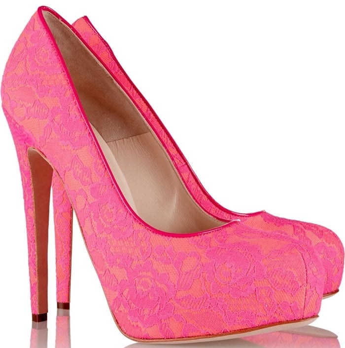 Brian Atwood Pink Maniac Lace and Faille Pumps