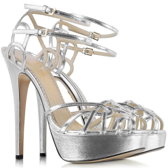 Charlotte Olympia "Ursula" Platform Sandals in Silver Metallic