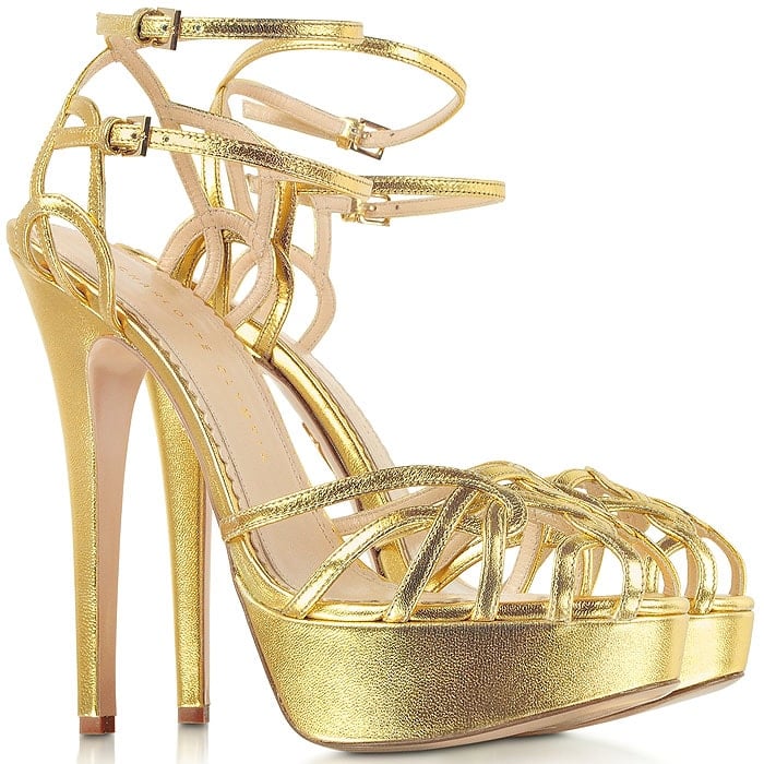 Charlotte Olympia "Ursula" Platform Sandals in Gold Metallic