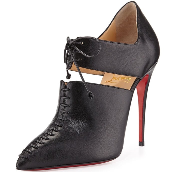 Christian Louboutin "Corsita" Cutout Leather Red-Sole Ankle Boots