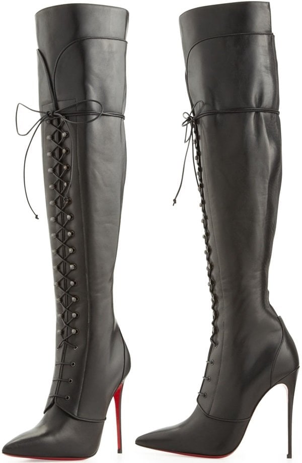 Christian Louboutin Mado Leather Lace-Up Over-The-Knee Boots