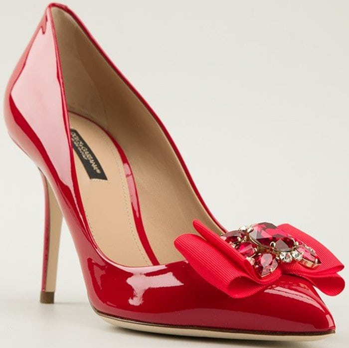 Red Dolce & Gabbana Crystal-Bow Patent Leather "Bellucci K" Pumps