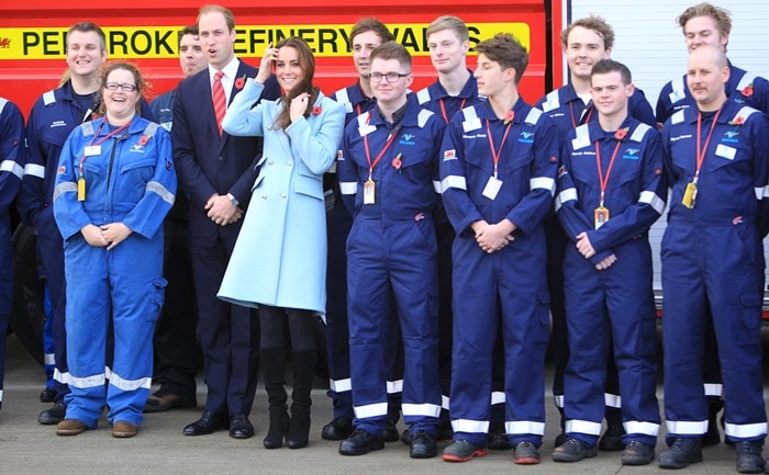 The Duke and Duchess of Cambridge visiting the Pembroke Refinery in Hundleton, Wales, on November 8, 2014