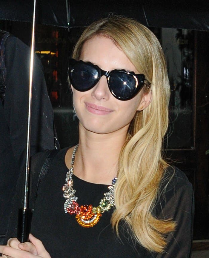 Emma Roberts rocks a Rainbow Frank Collar necklace from her collaboration with BaubleBar