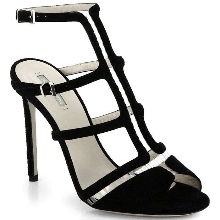 Giorgio Armani Suede and PVC T-Strap Sandals