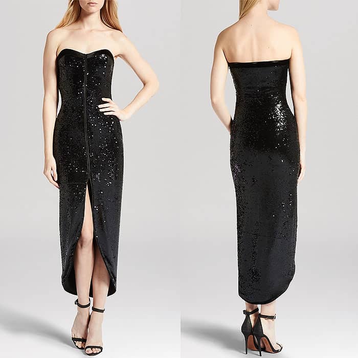 Halston Heritage Sequined Faux Wrap Strapless Dress