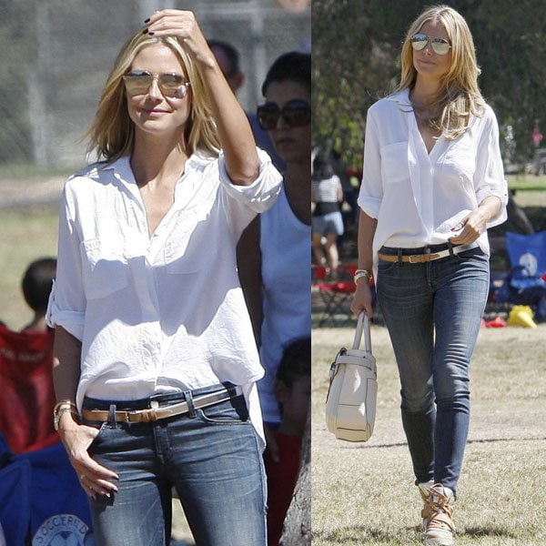 Heidi Klum looks pretty gosh darn good in a simple white-shirt-and-jeans outfit