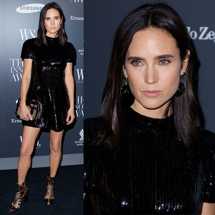 Jennifer Connelly wearing ugly Louis Vuitton boots at WSJ magazine’s "Innovator of the Year" Awards