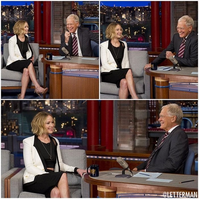 Jennifer Lawrence being interviewed by David Letterman