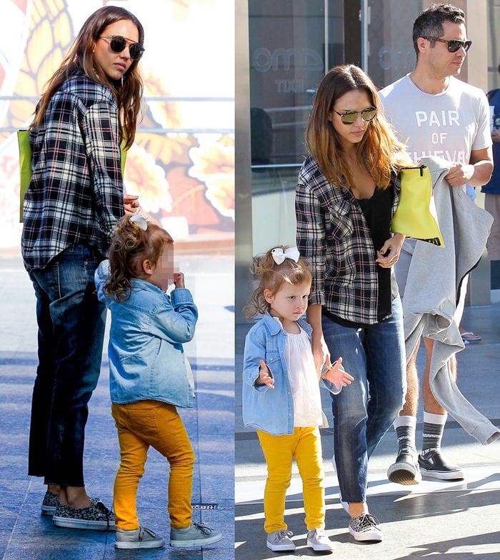 Jessica Alba and Cash Warren taking their daughters, Honor and Haven, to watch Big Hero 6 in Los Angeles on November 8, 2014