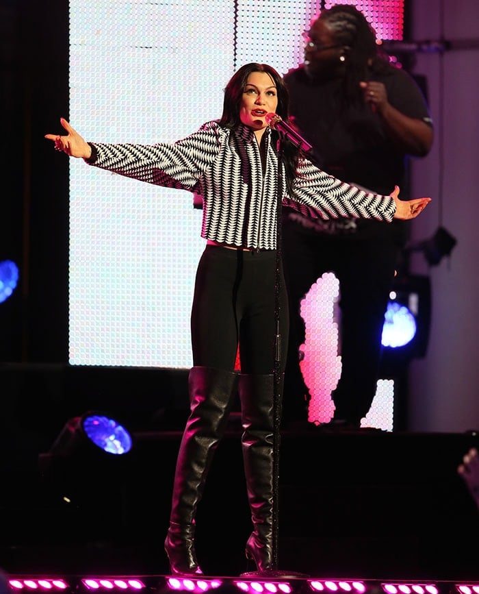 Jessie J rocking the stage in stiletto boots