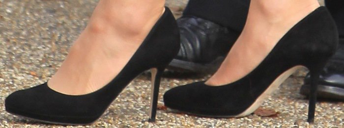 Catherine, Duchess of Cambridge (aka Kate Middleton), in black Jimmy Choo "Aimee" pumps