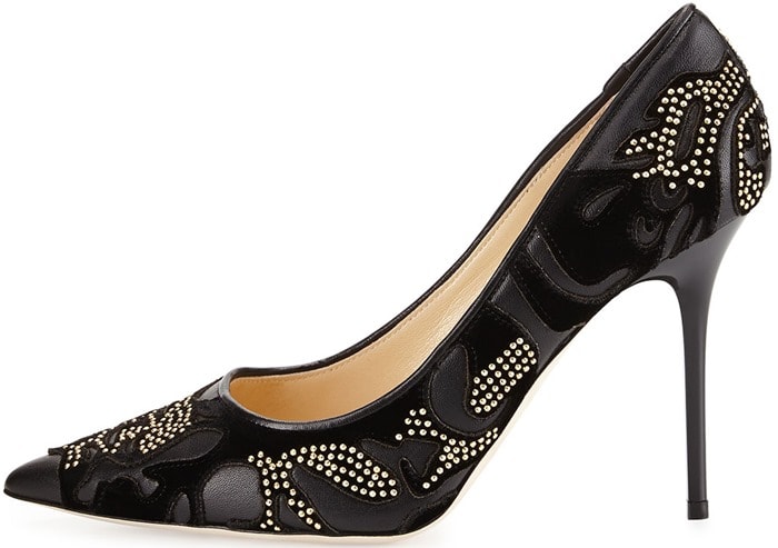 Black Jimmy Choo "Abel" Studded Flocked Pumps