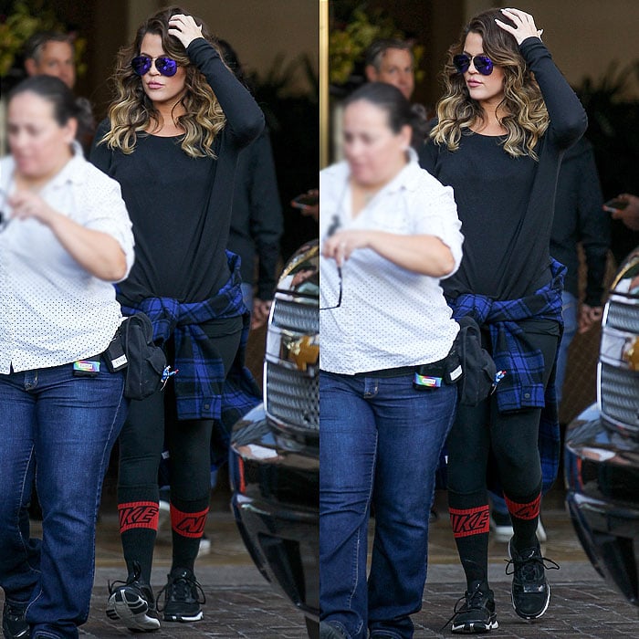 Khloe Kardashian in gym wear after Kourtney's baby shower