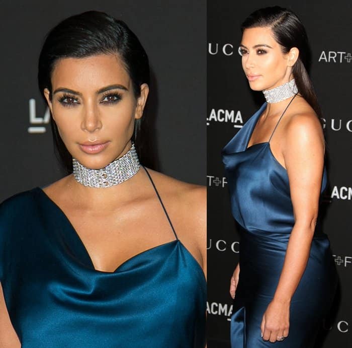 Kim Kardashian styled her dress with a diamond Cartier choker necklace