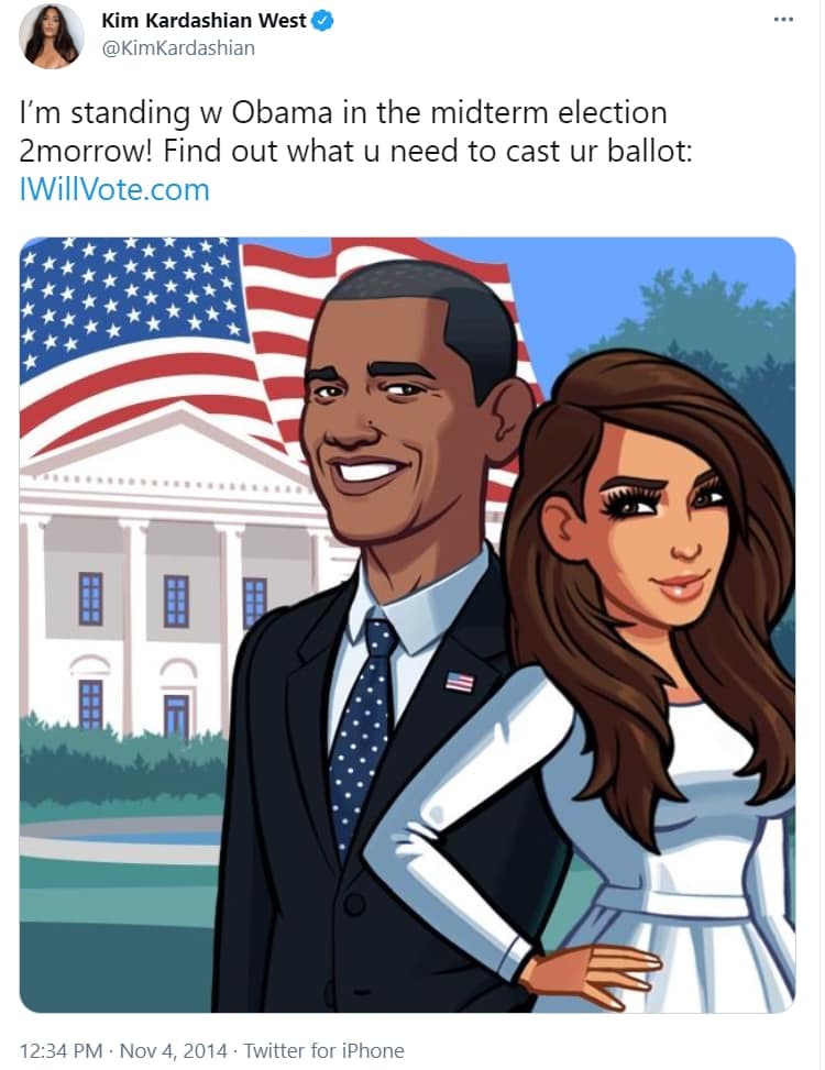 Kim Kardashian tweets out her support for Democrats and says she’s “standing [with] Obama in the midterm election”