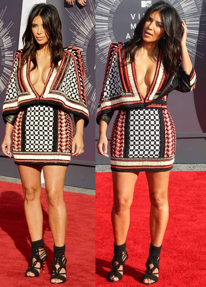 Kim Kardashian styled her Balmain dress with Lorraine Schwartz jewelry and braided-rope sandals by Balmain
