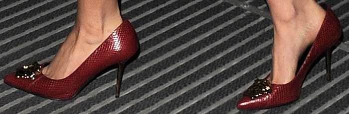 Lady Gaga shows off her feet in red calf leather Idol pumps from Versace
