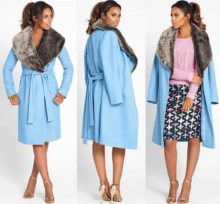 Rochelle Humes Faux-Fur-Collar Wrap Coat