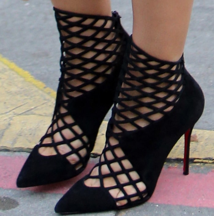 Rochelle Humes's feet in Christian Louboutin “Encage” booties