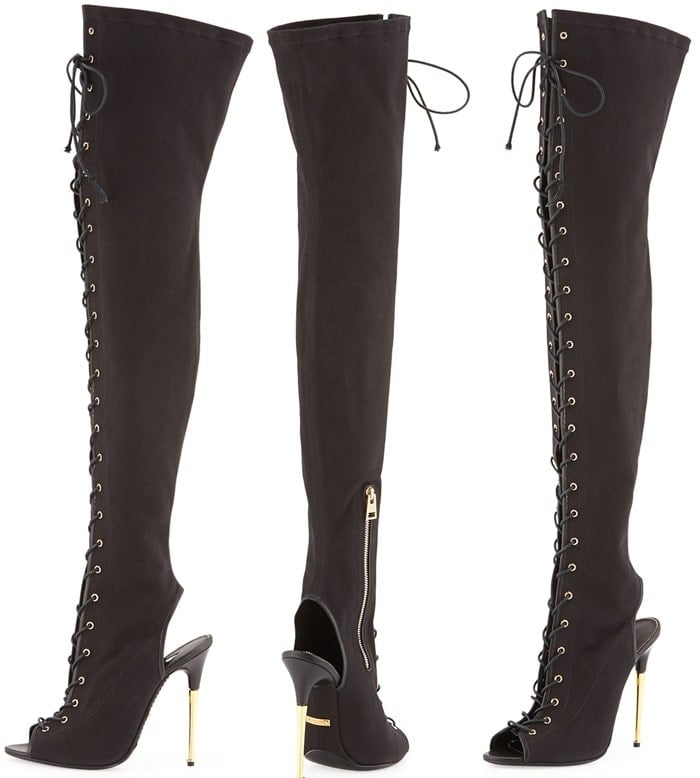 Tom Ford Canvas Lace-Up Over-the-Knee Boots