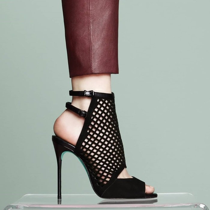 Let the razor-sharp stiletto do the work for you and give you legs for days while you flash some skin in the laser-cut, lattice-patterned style