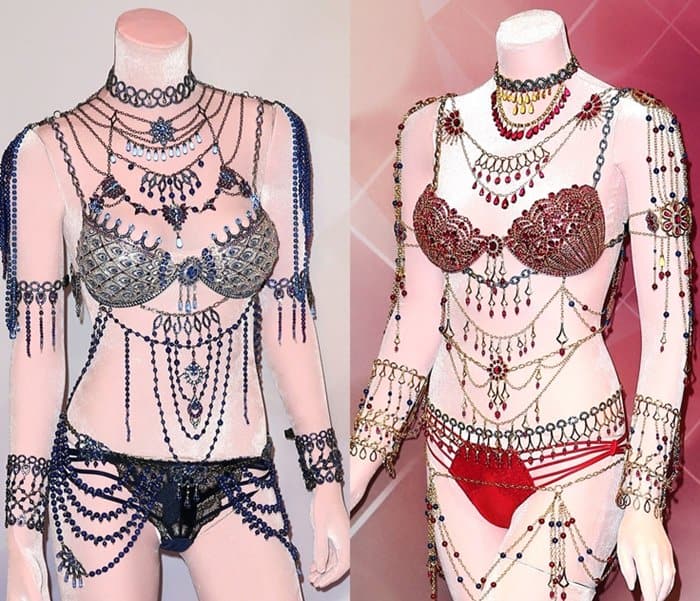 The 2014 Victoria's Secret Fantasy Bras, designed by Pascal Mouawad, feature intricate designs with sapphires for Adriana Lima and rubies for Alessandra Ambrosio, each worth $2 million