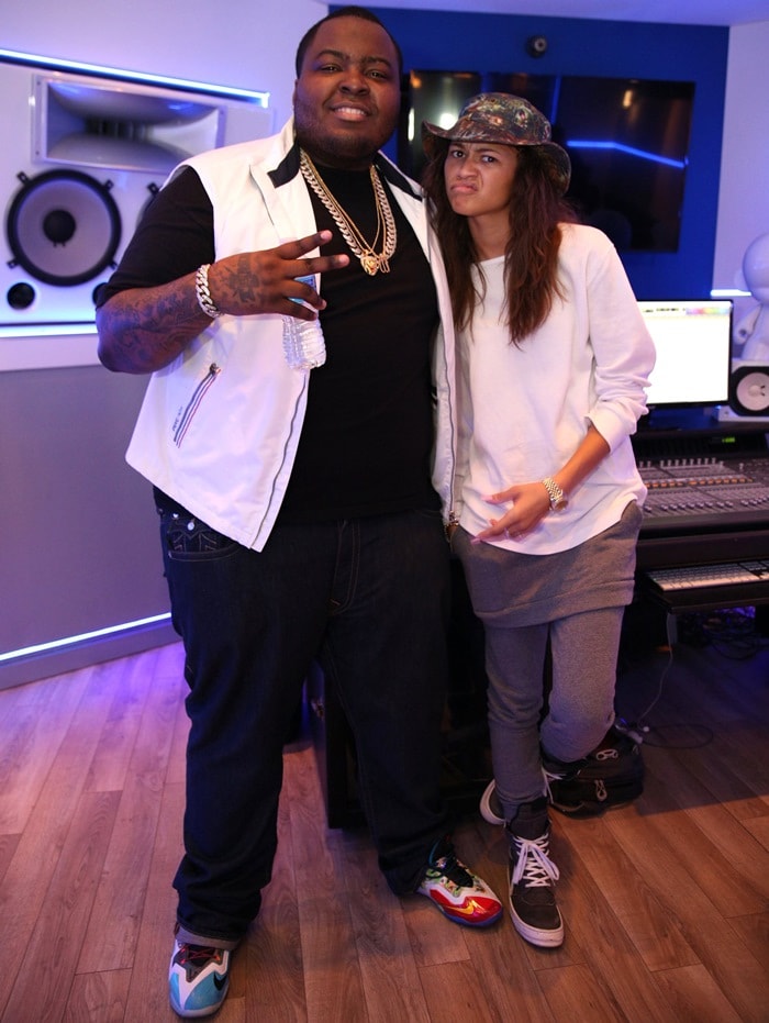 Zendaya keeps it casual yet stylish in sneakers and relaxed streetwear while recording with Sean Kingston in Los Angeles