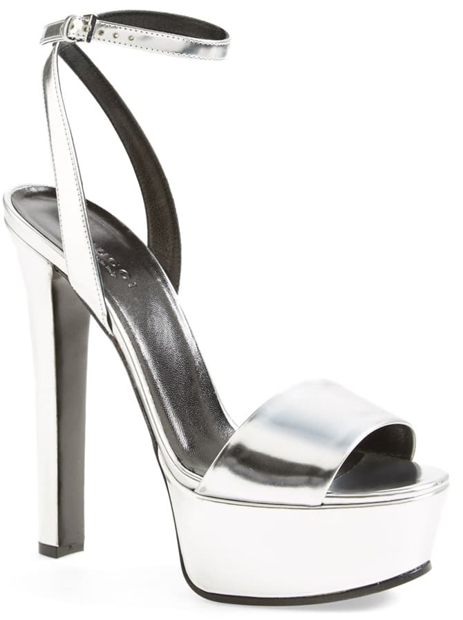 Gucci Metallic Ankle-Strap Platform Sandals