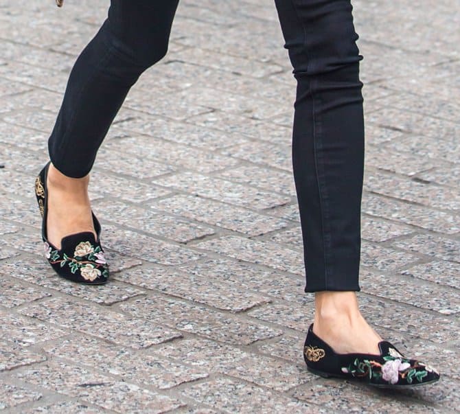 Olivia Palermo's embroidered floral flats from Alexander McQueen