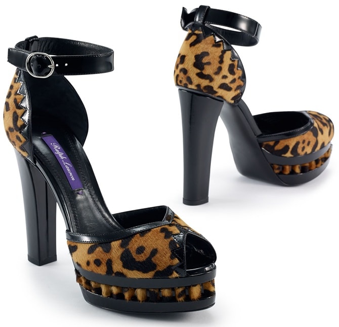 Ralph Lauren Leopard-Print Calf-Hair Sandals