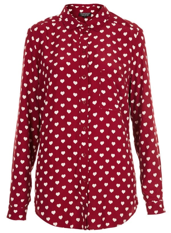 Topshop Heart-Print Marocain Shirt