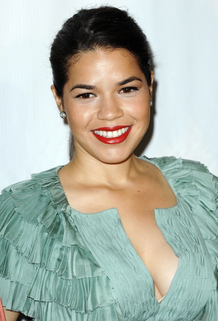 America Ferrera accessorized her look with elegant Old Hollywood Earrings by Kara Ackerman Designs, adding a touch of glamour to her ensemble