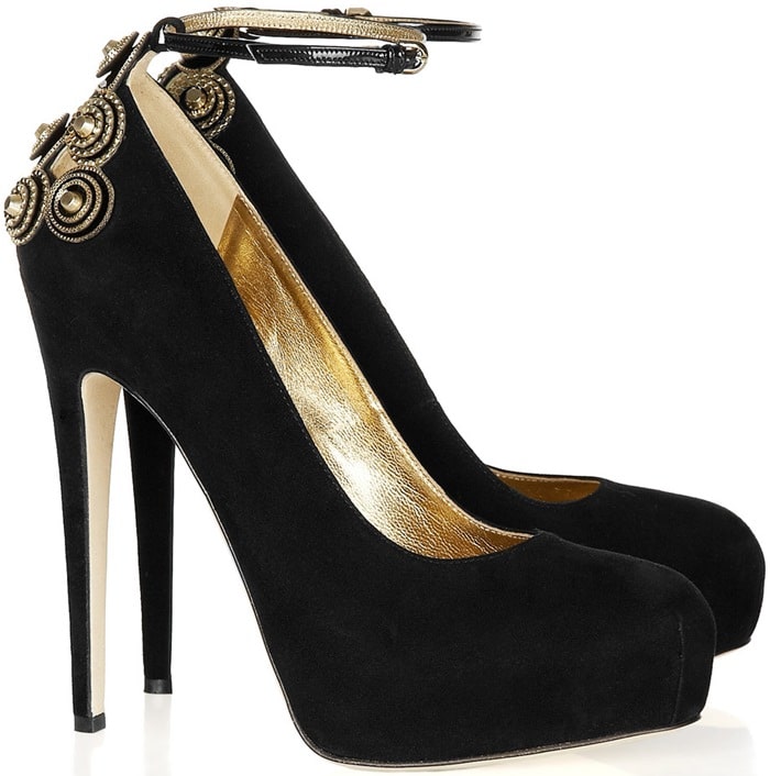 Brian Atwood Black Zenith Chain and Stud embellished Suede Pump
