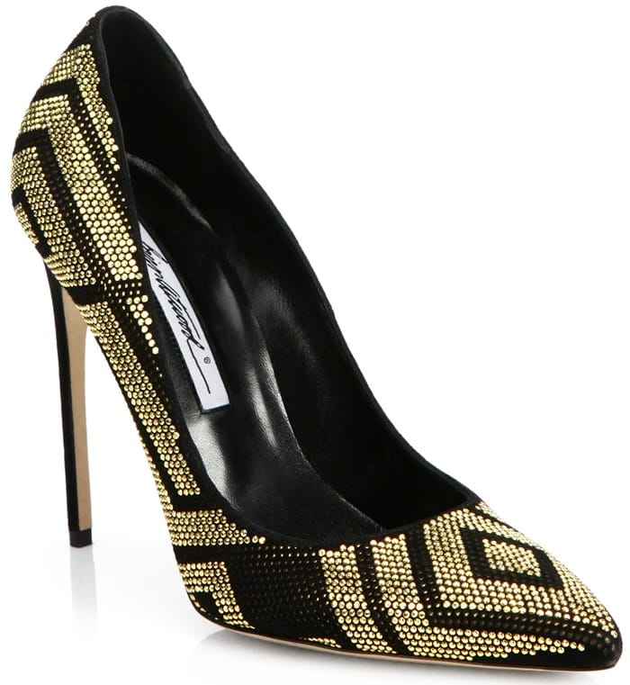 Brian Atwood Gold Alis Studded Suede Pumps