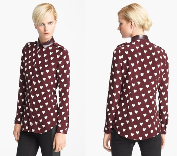 Burberry Prorsum Heart Print Mulberry Silk Blouse