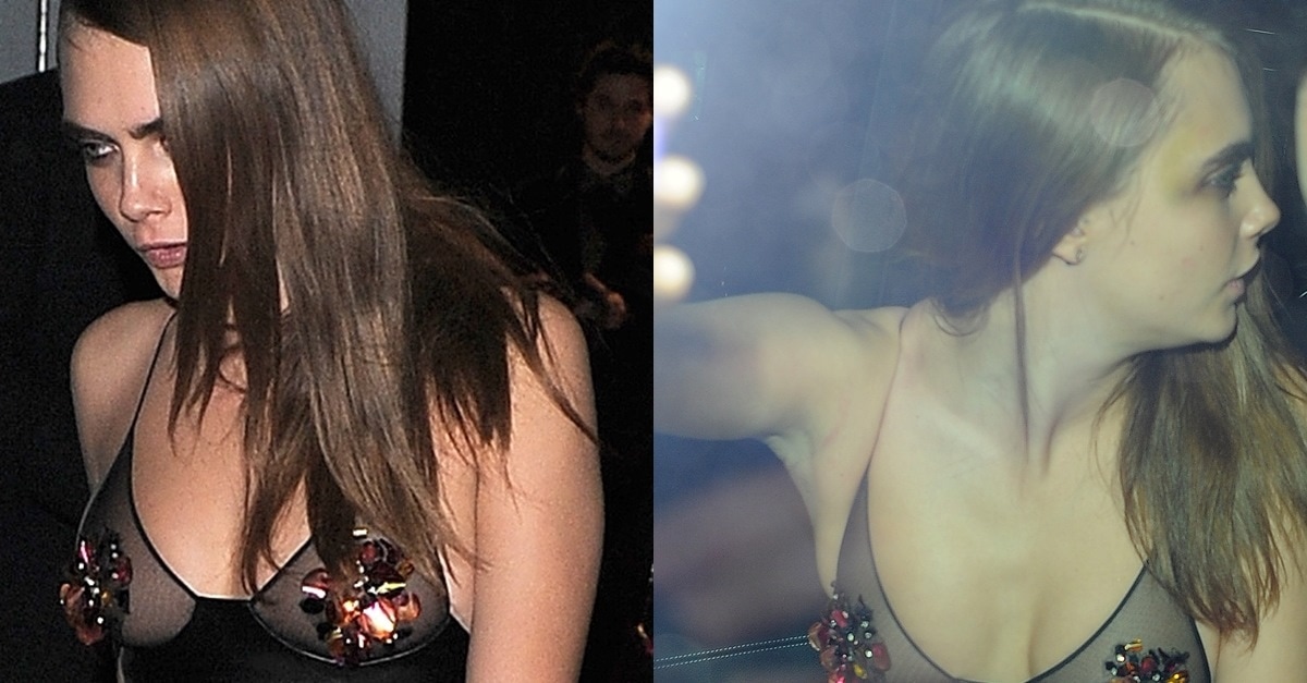 Cara Delevingne's Jeweled Nipple Pasties at British Fashion Awards.