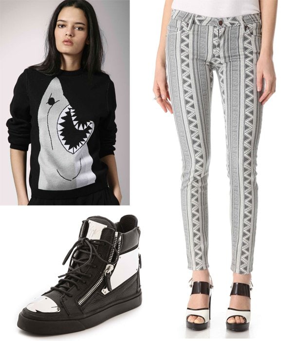 Asos Minimarket Shark Sweater / Sass & Bide To There & Back Jeans / Giuseppe Zanotti London Plated Zip Sneakers