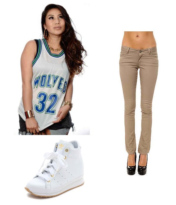 New Jack City Timberwolves Laettner Jersey / Dickies Girl The 5pkt Skinny Stretch Twill Pant in Khaki / Adidas x Opening Ceremony Honey Wedge Sneakers