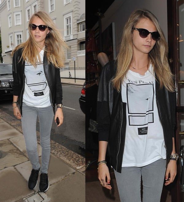 Cara Delevingne celebrates her 21st a few days late, by having a big shopping spree in Vivienne Westwood. The model spent just over an hour in the store and was driven home with her large bags full of clothing in London on August 14, 2013