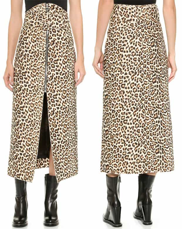 Carven Printed Wool Leopard Zip Skirt
