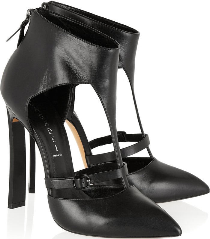 Black Casadei Leather T-Strap Pumps